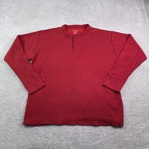 LL Bean Shirt Mens XL Red River Driver Henley Thermal Wool Blend Double Layer